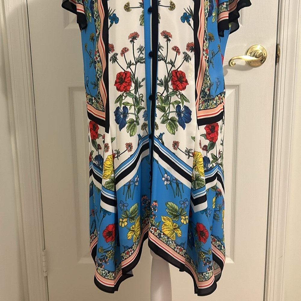 Alice + Olivia Conner Floral Scarf Handkerchief Floral Shirt Dress Size Medium - Picture 9 of 15